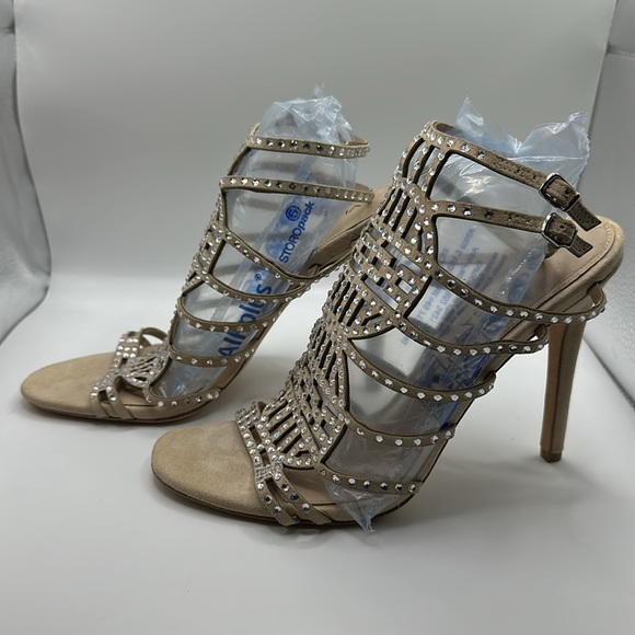 VIA SPIGA Beige Suede Rhinestone Multi-Strap Ankle Sandal - Picture 3 of 8